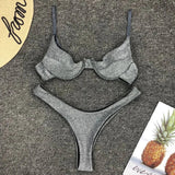 Sexy Silver Glitter Bikini 2026 Swimwear Women Push Up Cut Out Underwire Thong Swimsuit Summer Brazilian Bathing Suit Biquini