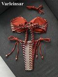 Printed Halter Bandeau Bikini Female Swimsuit Women Swimwear Two-Pieces Bikini Set High Leg Cut Bather Bathing Suit Swim V8338