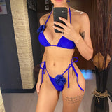 S - XL Sexy 3D Flowers Halter Strappy Bikini Women Swimwear Female Swimsuit Two-Pieces Bikini Set Bather Bathing Suit Swim V5297
