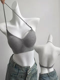 Japan Style Seamless V-Neck Halter Bra Small Bust Petite Straps Open Back Sexy Underwear Women One Piece Comfort Fit Daily Wear