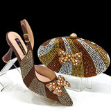 Doershow  African fashion Italian Shoes And Bag Sets For Evening Party With Stones coffee Italian Handbags Match Bags! Ho1-1