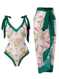 2026 Printed Strappy Swimsuit One Piece & Beach Dress Sexy Swimwear Women Bathing Swimming Swim Suit Female Padded Beachwear
