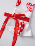 Women 2025 Heart Print Pajama Set Long Sleeve Button-up Tops and Pants 2 Piece Valentines Day Sleepwear Outfit