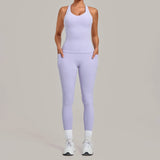 Women's Seamless Yoga Sets Sports Fitness Hip-lifting High Waist Pant Sleeveless Backless Suits Workout Running Leggings Sets