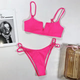 4 Colors Sexy Bikini Women Swimwear Swimsuit Small V-neck Solid Beach Bikinis Set Bathing Suit Female Stroje Kapielowe Damskie