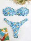 Floral Bandeau Thong Bikini 2025 Sexy Swimsuit Women Brazilian Swimwear Female Bathers Bathing Swimming Swim Suit Beachwear