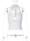 FDYOUI Sexy Hollow Out Corset Tops for Women Halter Backless Bandage Skinny Camisoles Lady White Black Cropped T-shirt Clubwear