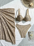 DEKA Halter Push UP Swimwear White Lace-up 3 Piece Skirt Bikini Set Women Tied Swimsuit Backless Beach Bathing Suit
