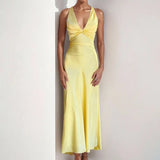 Sexy Elegant Party Long Dress Fashion Summer Solid Color V-Neck Halter Neck 2025 Backless Vestidos Sleeveless Beach Maxi Dresses