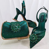 Doershow beautiful Italian Shoes And Bag Sets For Evening Party With Stones Italian Leather Handbags Match Bags!  HC1-1