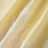 Women Solid Color Satin Long Skirs Elegant Low Waist Lace Patchwork Flowy Summer Skirt for Casual