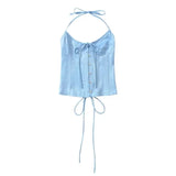 Vietnamese Sexy Backless Halter Neck Camisole For Women Niche Deep V-neck With Hook And Fishbone Waist-cinching Satin Top 02BG