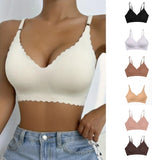 Seamless Ice Silk Ultra-Thin Breathable Bra Comfortable Breathable Underwear Women's Suspender Wavy Sexy Push-up Vest