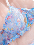 Women's Transparent Blue Butterfly Lace Sexy Lingerie Set Gathered Push Up Bra Daily Comfortable Close Fitting Lingerie set