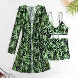 New Sexy 3 Pieces Suit for Women Neck Hanging Bikini Set+Cover-up Swimwear Sunproof Tankini High Waist Shorts Swimsuit Beachwear