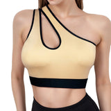 Women Sports Bra Asymmetric One Shoulder Hollow Out Design Yoga Bralette Seamless Breathable Workout Underwear For Gym Running
