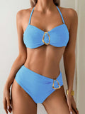 S - XL Metal Ring Halter Female Swimsuit High Waist Bikini Women Swimwear Two-Pieces Bikini Set Bather Bathing Suit Swim V6933