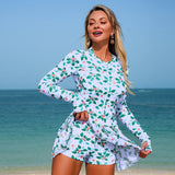 Sports One Piece Swimsuit for Women Surfing Suit Long Sleeve Zipper Sunscreen Diving Suit Bodysuit with Padded Beach Swimwear