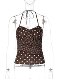 FDYOUI Y2K Polka Dot Tank Tops Streetwear Women Sexy Halter Neck Sleeveless T-shirt Brown Camisoles 2026 Summer Backless Corset
