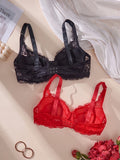 2Pcs/Set Lace Bra for Women Sexy Underwire Push-Up Bra Breathable Mesh Thin Soft Lingerie Adjustable No Lining Women's Bra