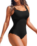 2026 Sexy Ruffle Swimsuit One Piece Solid Swimwear Women Bathers Bathing Swimming Swim Suit Female Beachwear XXL
