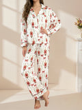Women’s 2025 Christmas Pajamas Set Long Sleeve Oversized Button Down Shirt and Long Pants Two Pieces Loungewear