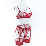 Toucheart Erotic Lingerie Comfortable Mesh Sexy Body Shaping Ultra-thin See-through Sexy Underwear Four-piece Set with Stockings