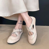 Women's Summer Carved Hollow-out Baotou round Toe Cross Slip Non-Slip Flat Retro Luxury Design  2026