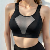 Women Sports Bra Sheer Mesh Patchwork Racerback Yoga Bra Breathable Quick Dry Workout Crop Top Gym Running Fitness Underwear