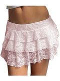 Women's Sexy Mini Skirt Floral Elastic Waist Layered Ruffle A-Line Skirt Casual Summer Solid Color Mini Skirts Streetwear