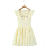 Floral Embroidery Cotton Summer Women's Dress Sleeveless Buttons Decor Short Mini Dress Elegant Yellow A-line New in Dress 2025