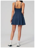 Bodycon Tennis Dress with Shorts Pocket Women Speed Dry Sleeveless V Neck One Piece Sport Outfit Short Dress Fitness Yoga Set