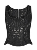 Lace Double Layer Fitted Corset Casaul Style Waist Trainer Mesh Solid Color Hollow Out Backless Suspenders Sleeveless Top CSSX