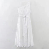 Foridol White One Shoulder Autumn Cotton Dress Women Winter Casual Dress Vestidos Maxi New Embroidery Boho Beach Dress Holiday
