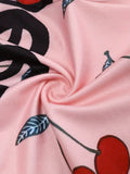 Casual Cherry Print V-neck Front Button Onesies Women's Bodysuit Pajamas Sexy Long Sleeve Slim Fit Jumpsuit Sleepwear