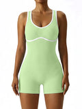 Sleeveless Contrast Trim Backless Yoga Romper Seamless Body Shaping Sport Jumpsuit for Running Training