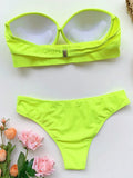Neon Green Push Up Bra Cup Bikini Women Bandeau Swimsuit Female Swimwear Two Pieces Bikini Set Brazilian Bathing Suit Swim Lady