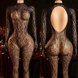 Women's One-Piece Trousers Tights Long Sleeve Half See-through Off-Shoulder Party Outfit Crotchless Bold Underwear Sexy Body Set