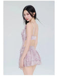 Swimsuit Women's Two-piece Fairy Style Sexy Hot Spring Skirt Style Three-dimensional Flower Ribbon Swimsuit