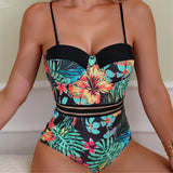 S - XL Leaves Printed Underwired With Bra Cup Women Swimwear One Piece Swimsuit Female Monokini Bather Bathing Suit Swim V5466