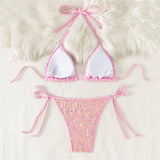 Pink Mesh Sequin Halter String Triangle Bikini Damen Micro Thong Sexy Swimsuit Women 2026 Bathing Suits Swimwear Bikinis Sets