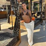 Women's trousers, fashionable and versatile, solid color, drawstring straight trousers, beach sun protection trousers