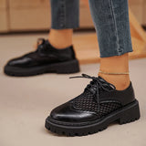 Pu Leather Platform Oxford Shoes Women 2026 Plus Size 42 Lace-Up Single Shoes Woman Comfort Non Slip Thick Sole Student Shoes