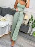 Women’s Summer Lace Trim Pajama Set, Ribbed Cami Top and Long Pants, Soft Casual Loungewear Sleepwear for Ladies