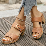 Hook Loop Thick High Heel Sandals Women Hollow Out Summer Beach Sandles Woman Plus Size Anti-Slip Platform Sandalias De Mujer