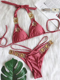 Sexy Halter Crystal Diamond Bikini 2025 Female Swimsuit Women Brazilian Swimwear Two piece Bikini set Triangle Bathing Suit Swim