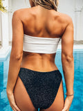 Sexy Sparkling Shiny Ribbed Bandeau Bikini 2025 Women Swimsuit Female Swimwear Two piece Bikini Set Triangle Bathing suit Swim