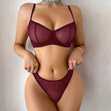 New Fashion Red lace set pretty Underwire set  Party is eye-catching lingerie Set stripe solid color Women set MR2864