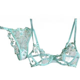 French Floral Lace Bra Set Push Up Underwire Large Bust Sheer Mesh See Through Sexy Bra Embroidery Demi Cup Lingerie Set MOYISU