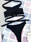 Halter Cross Bandage High Cut Bikini Female Swimsuit Women Swimwear Two-pieces Bikini Set Hollow Out Bather Bathing Suit Swim